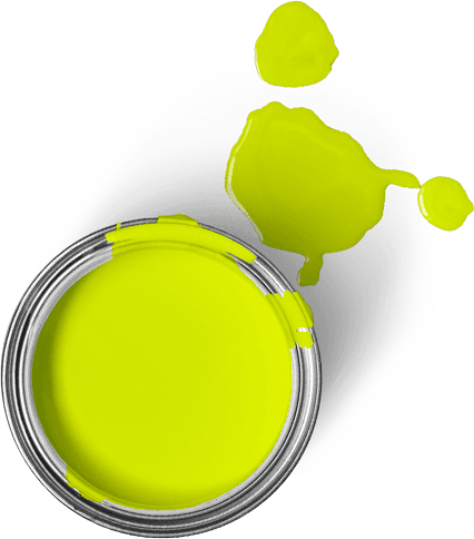 A paint can with yellow paint spilling out.